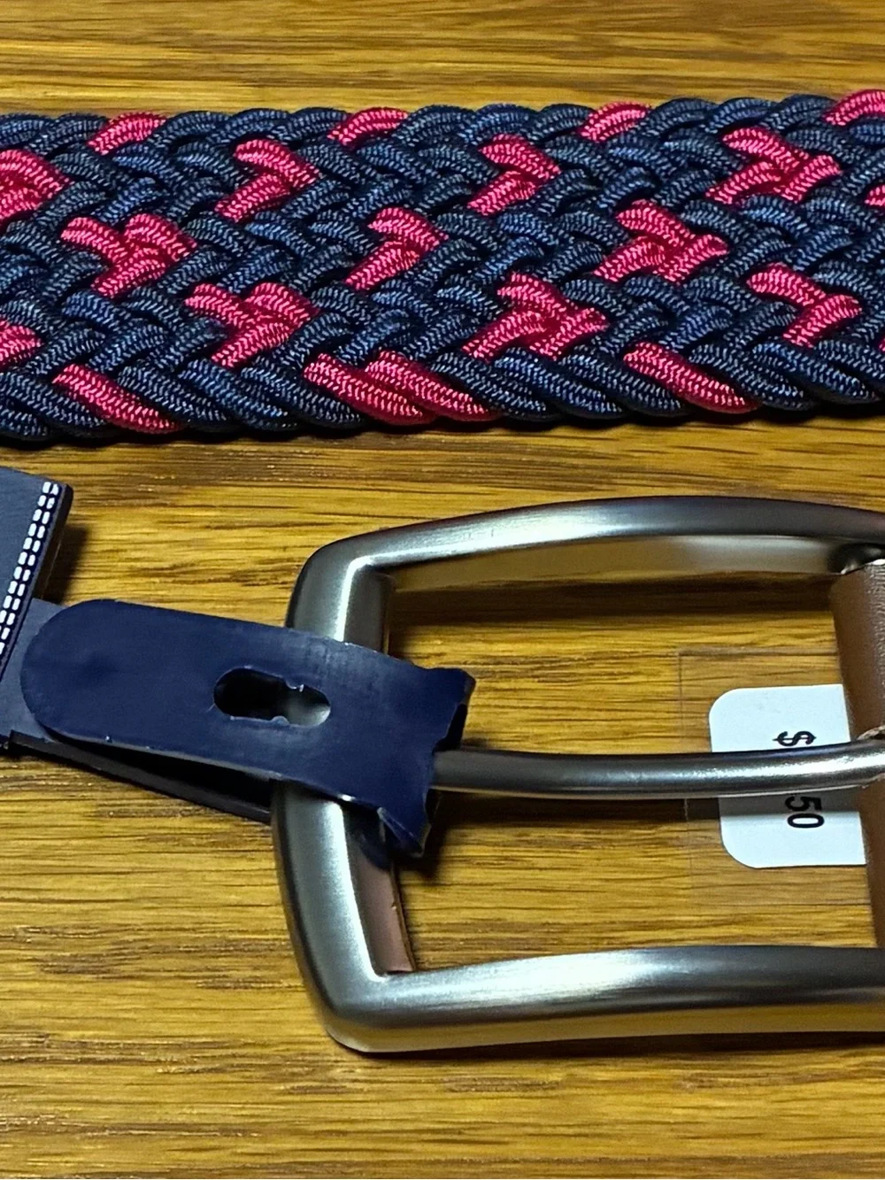 Original Penguin by Munsingwear Mens Braided Elastic Stretch Belt Red Blue Woven